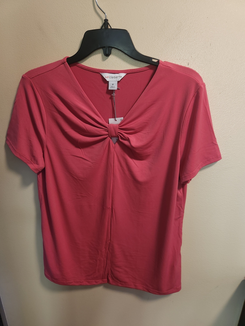 Liz Claiborne Coral Pink Twist-Front Short Sleeve Top